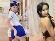 Troia cinese con grandi seni che prende in giro